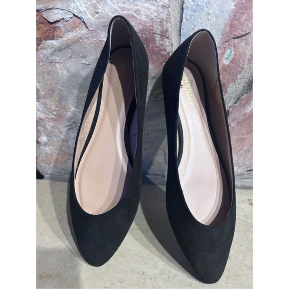 Old Navy Soft Knit Faux Suede Pointed Toe Ballet Black Flats Women’s Size 8 - Picture 4 of 11